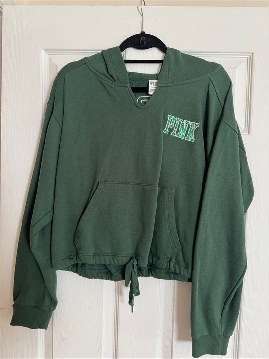 PINK Victoria's Secret Tops - PINK Victoria's Secret Olive Green Pullover Hoodie
